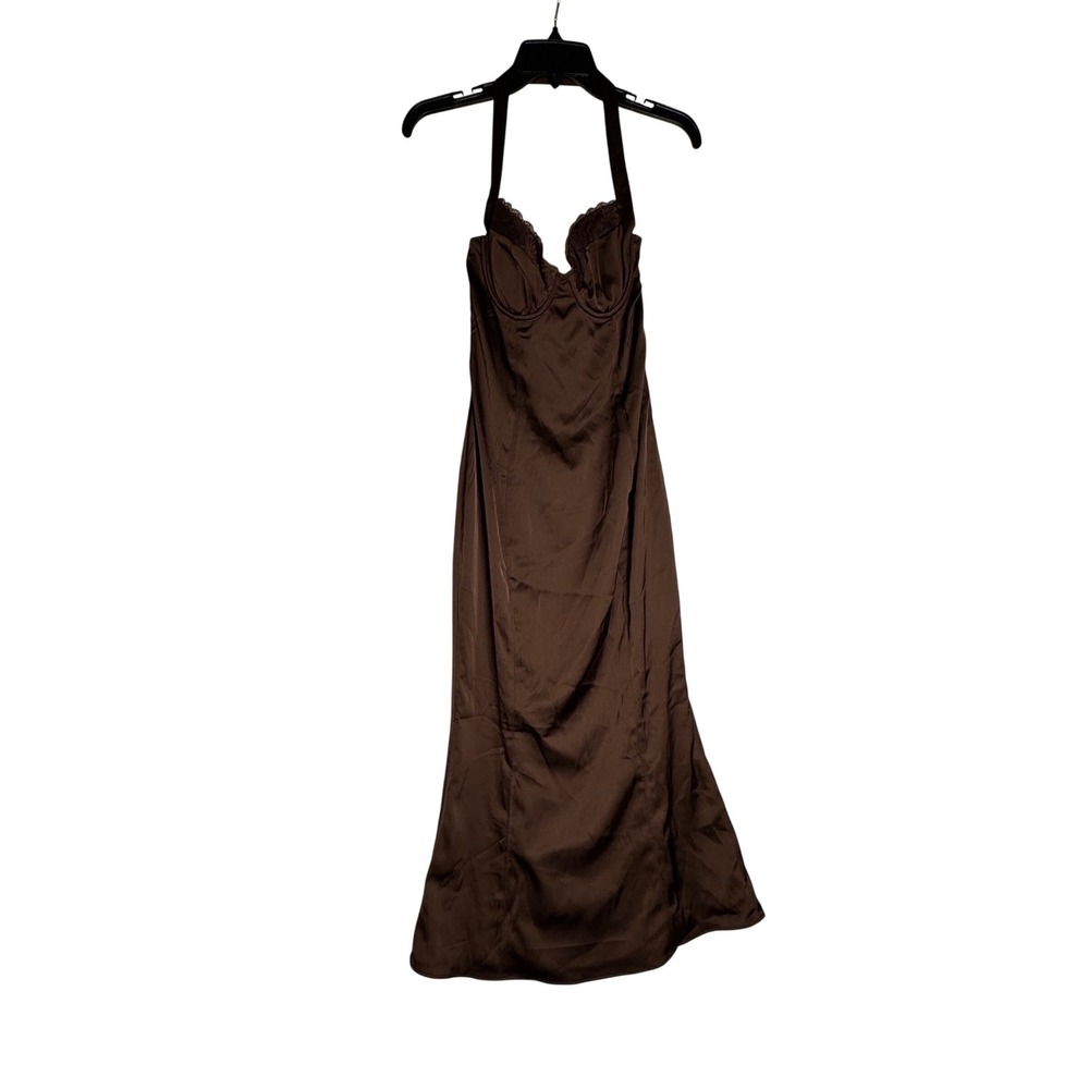 Oh Polly Chocolate Brown Underwire Lace Halter Mermaid Midi Dress US 6 New - Picture 5 of 10